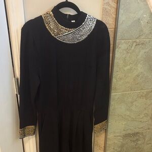 St. John Black Jumpsuit with Silver Embellishments